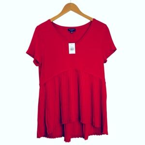 NEW The Limited Red Babydoll Blouse V-Neck Pleated Women's Top Short Sleeve Sz M